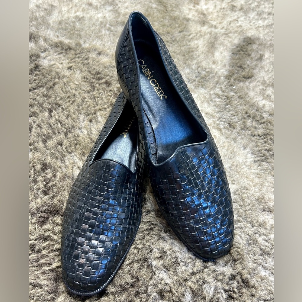Cabin Creek Black Woven Leather Loafers / Flats sz 10